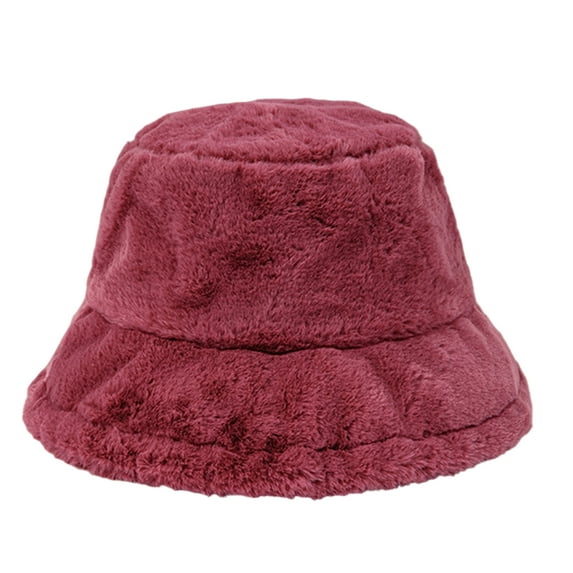Kixjoy Winter Faux Fur Fuzzy Bucket Hat – Fluffy Warm Cap for Women,Red