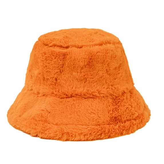Kixjoy Winter Faux Fur Fuzzy Bucket Hat – Fluffy Warm Fisherman Cap for Women,Orange