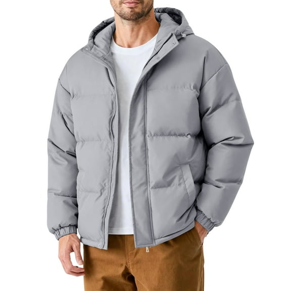 Kixjoy Winter Jackets for Men Fleece Lined Big and Tall Hooded Coat Outdoor Casual Zip Up Down Jacket Thermal Thicken Winter Coats for Men with Pockets, Light Gray 4XL