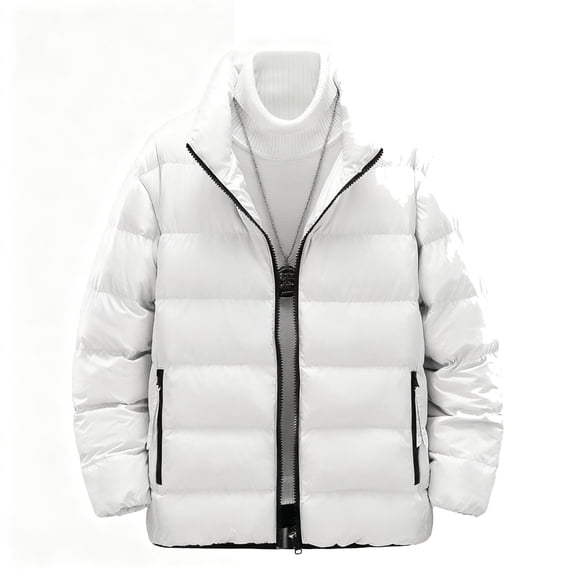 Kixjoy Winter Puffer Jackets for Men Quilted Thicken Big and Tall Jackets Zip Up Casual Fall Stand Collar Coat Thermal Soft Loose Fit Men's Clothing with Pockets, White XL