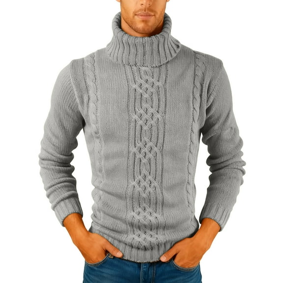 Kixjoy Winter Sweaters for Men Oversized Mockneck Warm Cable Knit Sweaters Long Sleeve Slim Fit Fashion Winter UnderShirts Basic Casual Mens UnderShirts, Light Gray XL