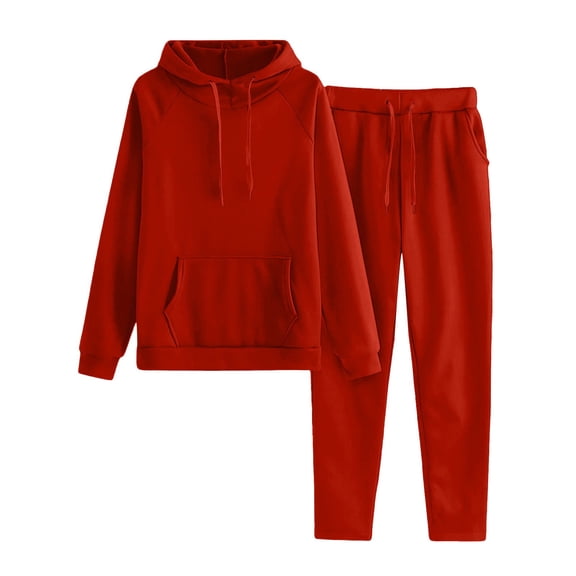 Kixjoy Women Jogging Suits Sets Oversized Hoodies and Sweatpants Sets Thermal Winter Sweatsuits Long Sleeve Fashion Plain Womens Sweatsuit with Pockets, Red XXL