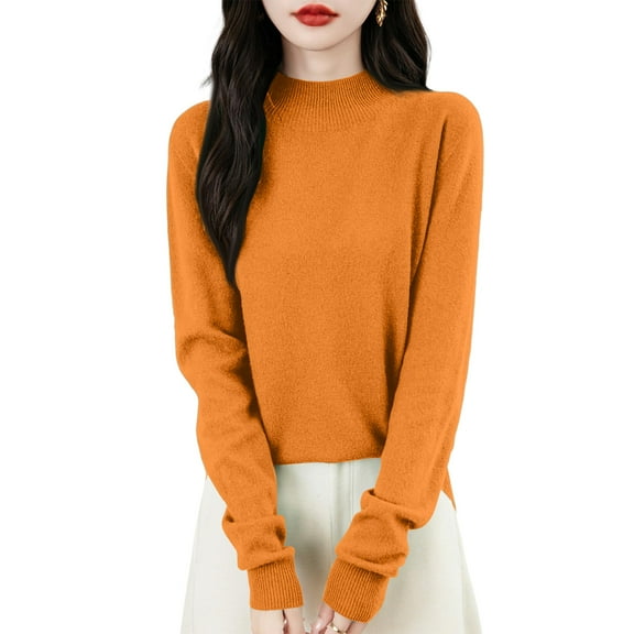 Kixjoy Women Knit Sweater Long Sleeve Lightweight Mock Turtleneck Sweater Fleece Warm Fashion Fall Top Basic Soft Loose Fit Tops for Women Trendy, Ginger XXL