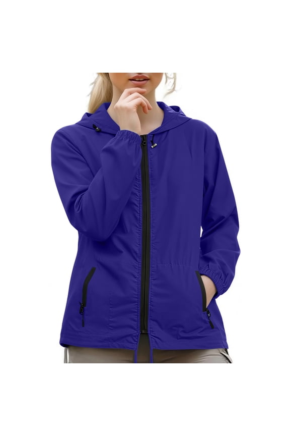 Women Lightweight Breathable Raincoat Waterproof Hooded Rain Jacket Windbreaker Summer Hooded Active Outdoor Rain Jacket, Purple S