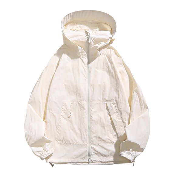 Kixjoy Women Lightweight Jackets Hooded Windbreaker Women Portable Waterproof Raincoat Hiking Travel Jackets, White 2XL
