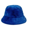 thumbnail image 1 of Kixjoy Women Plush Fluffy Bucket Hat – Warm Lining Faux Fur Winter Cozy Wide Brim,Royal Blue, 1 of 2