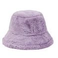 thumbnail image 1 of Kixjoy Women Plush Fluffy Bucket Hat – Winter Faux Fur Warm Lining Cozy Wide Brim Hat,Light Purple, 1 of 3