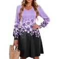 thumbnail image 1 of Kixjoy Women's Dresses Long Sleeve Pleated V Neck Dresses Fashion Holiday Floral Print Cozy Tunic Dresses Lightweight A Line Winter Clothing for Women, Purple M, 1 of 4