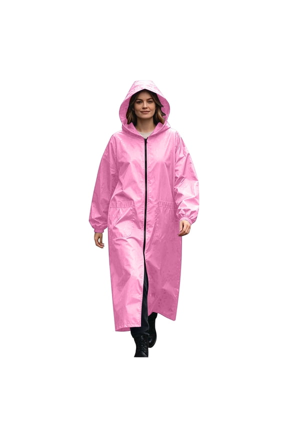 Women's Lightweight Rain Jacket Waterproof Raincoat Packable Rain Coat Long Windbreaker, Pink 2XL