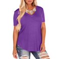 thumbnail image 1 of Kixjoy Women's Purple Blouses Oversized Short Sleeve V Neck Shirt Fashion Basic Loose Fit Top Work Casual Summer Shirts for Women, Purple 2XL, 1 of 3