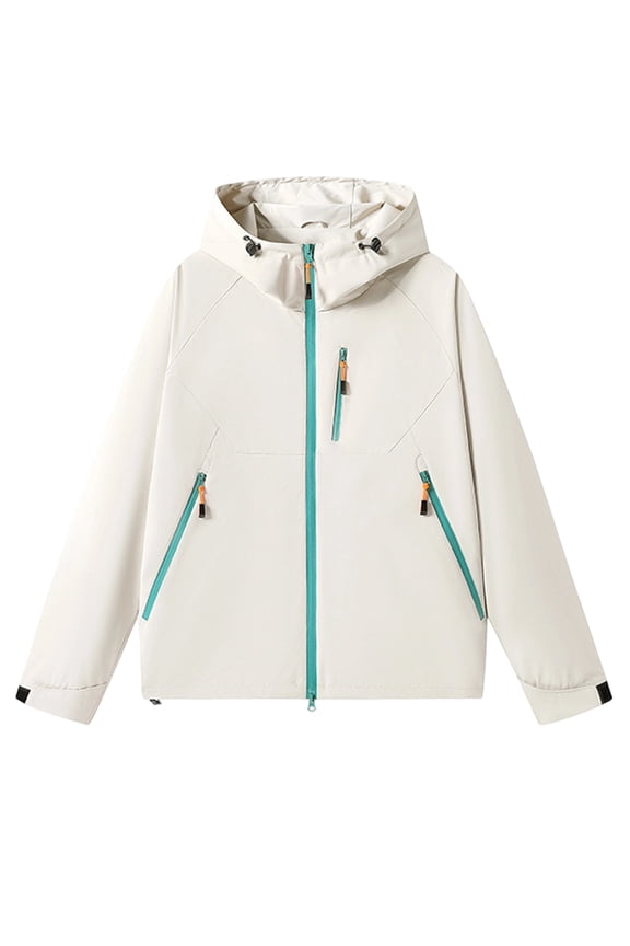 Women's Softshell Jacket with Hood Outdoor Lightweight Waterproof Insulated Windbreaker with Pockets, White M