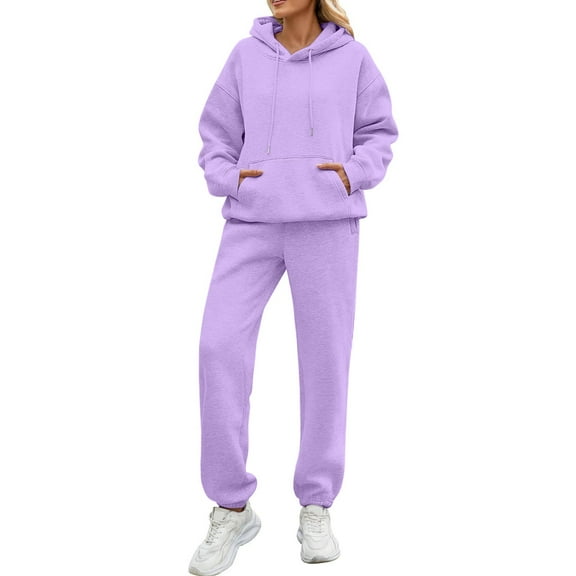 Kixjoy Women's Tracksuit 2 Pieces Set Oversized Casual Women's Sweatsuits Athletic Fleece Winter Fashion Hoodie Sweatpants 2 Piece Set Workout Jogging Tracksuit Women with Pockets, Light Purple L