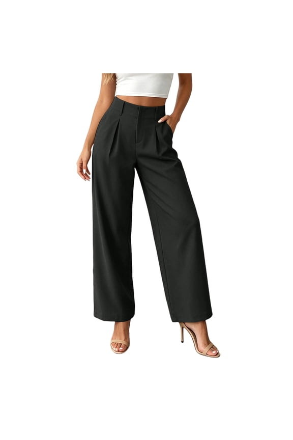Women's Wide Leg Pants Casual High Waisted Slacks Straight Dressy Pants Palazzo Trousers with Pockets, Black S