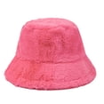 thumbnail image 1 of Kixjoy Women's Winter Plush Fluffy Cap – Faux Fur Lining Cozy Wide Brim Bucket Hat,Pink, 1 of 3