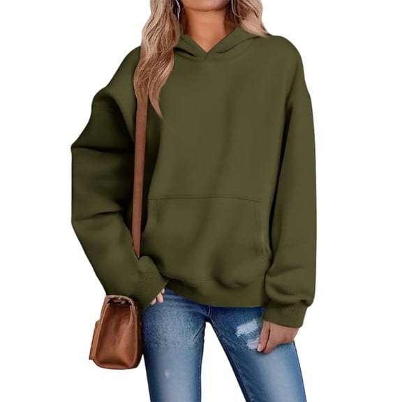 Kixjoy Womens Green Hoodie Plus Size Lightweight Long Sleeve Pullover Hoodies Fashion Fall Hooded Sweatshirt Plain Drawstring Loose Fit Womens Shirts with Pockets, Army Green 2XL