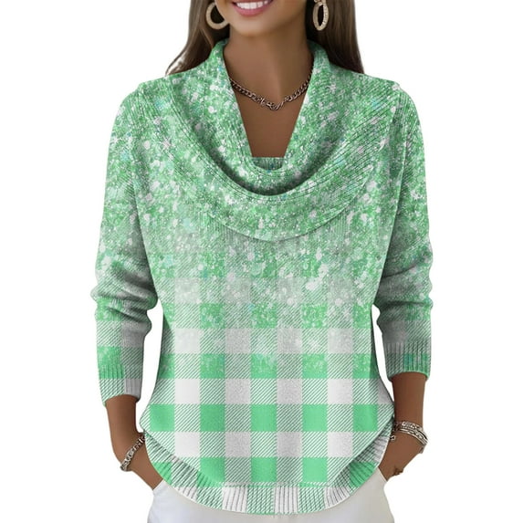 Kixjoy Womens Green Sweaters Cowl Neck Long Sleeve Knit Sweater Casual Trendy Holiday Top Soft Petite Fall Womens Sweaters, Light Green L