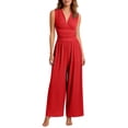 thumbnail image 1 of Kixjoy Womens Jumpsuits Dressy Sleeveless Beach V Neck Jumpsuits Dressy Lounge Cozy Rompers Basic Fashion Holiday Wide Leg Pants with Pockets, Red L, 1 of 3