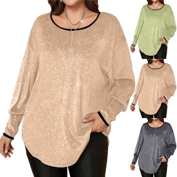 Kixjoy Womens Long Sleeve T Shirts Plus Size Casual Crewneck Sweatshirts Plain Lightweight Loose Fit Tops Fashion Fall Sweatshirt for Women, Beige L