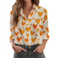 thumbnail image 1 of Kixjoy Womens Long Sleeve Tops Button Down Collared V Neck Shirt Fashion Lightweight Casual Tunic Tops Work Cozy Womens Tops, Orange XL, 1 of 5