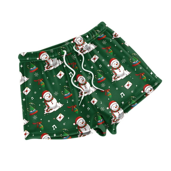 Kixjoy Womens Lounge Shorts Casual Plus Size Elastic Waist Short Christmas Fuzzy Cozy Fall Pajama Shorts Lightweight Drawstring Baggy Pants for Women, Dark Green S