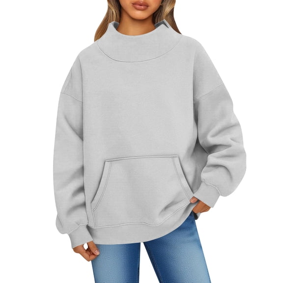 Kixjoy Womens Mockneck Sweatshirt Plus Size Basic Long Sleeve Sweatshirt Casual Soft Fall Pullover Lightweight Fashion Loose Fit Tops for Women with Pockets, Gray M