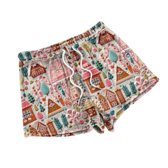 Kixjoy Womens Sleep Shorts Plus Size Lounge Cozy Pajama Shorts Fleece Elastic Waist Drawstring Winter Shorts Christmas Lightweight Baggy Pants for Women, Pink XL