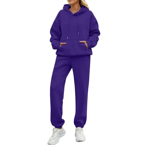Kixjoy Womens Sweat Suits 2 Piece Set Casual Oversized Fashion Hoodie Sweatpants 2 Piece Set Jogging Winter Fleece Sweatsuits for Women Sport Athletic Tracksuit Women with Pockets, Dark Purple S