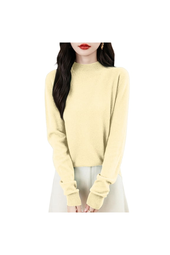 Yellow Knit Sweater for Women Mock Turtleneck Fleece Long Sleeve Sweater Fashion Thermal Lightweight Winter Tops Soild Soft Loose Fit Tops for Women Trendy, Yellow M