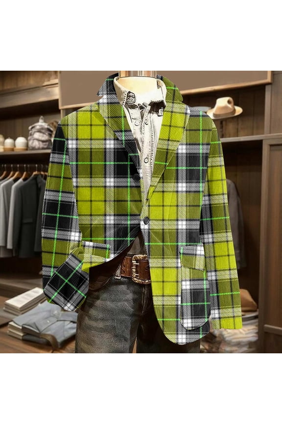 Yellow Suit Jacket for Men Big and Tall Long Sleeve One Button Blazers Casual Slim Fit Lightweight Suit Jackets Plaid Winter Fashion Mens Sport Coat with Pockets, Yellow 3XL