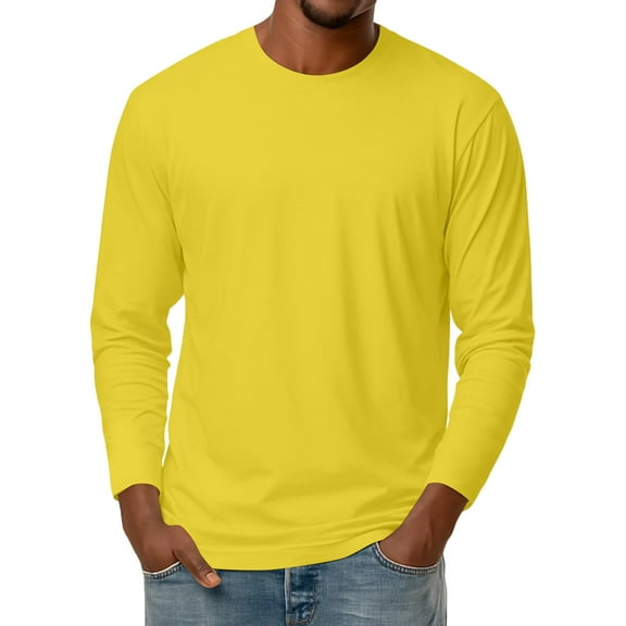 Kixjoy Yellow Undershirts Men Big and Tall Crewneck Long Sleeve Shirt Slim Fit Thermal Basic Undershirts Soft Winter Lightweight Mens Pullover, Yellow 4XL