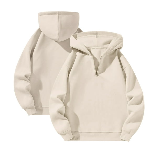 Kixjoy Zip Up Hoodie for Men Fleece Long Sleeve 1/4 Zip Sweatshirts Lightweight Casual Cargo Hoodies Thermal Big and Tall Sweatshirt with Pockets, Beige L