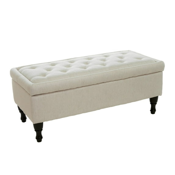 BenJara Kiyo Ottoman, Linen Ivory Faux Suede, 41 Inch, Tufted Storage Lid