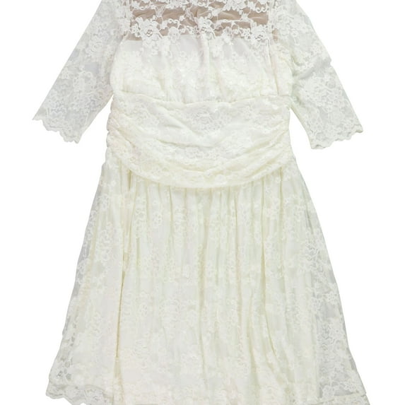 Kiyonna Womens Bridal Floral Lace Midi Dress, White, 2