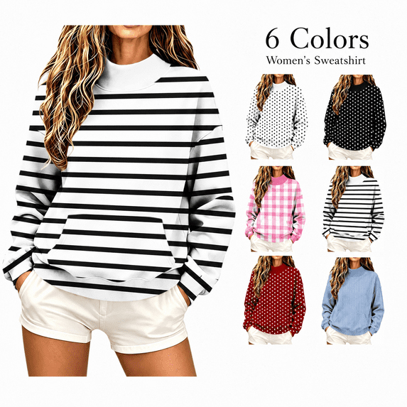 Kizanda Women Striped Mock Neck Sweatshirt with Front Pocket Loose Fit Printed Fashion Long Sleeve Pullover Sweatshirt Casual Outdoor Soft Raglan Sleeve Fall Winter Blouses XXL