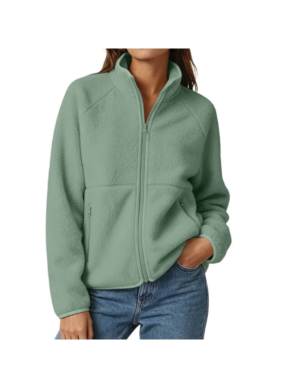 Women Zip up Hoodless Jackets Mock Neck Raglan Sleeves Fashion Casual Daily Fall Winter Coat Stand Collar Fashion Outerwear Work Top XL