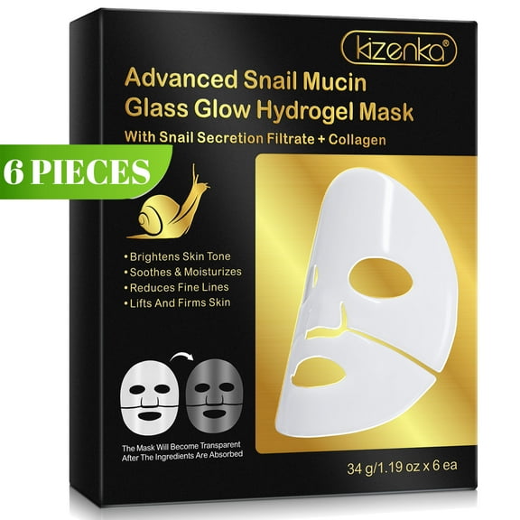 Kizenka Hydrogel Sheet Mask for Face - 6 Sheets, Hydrating Collagen Facial Mask, Lift and Firm Skin, Overnight Face Mask