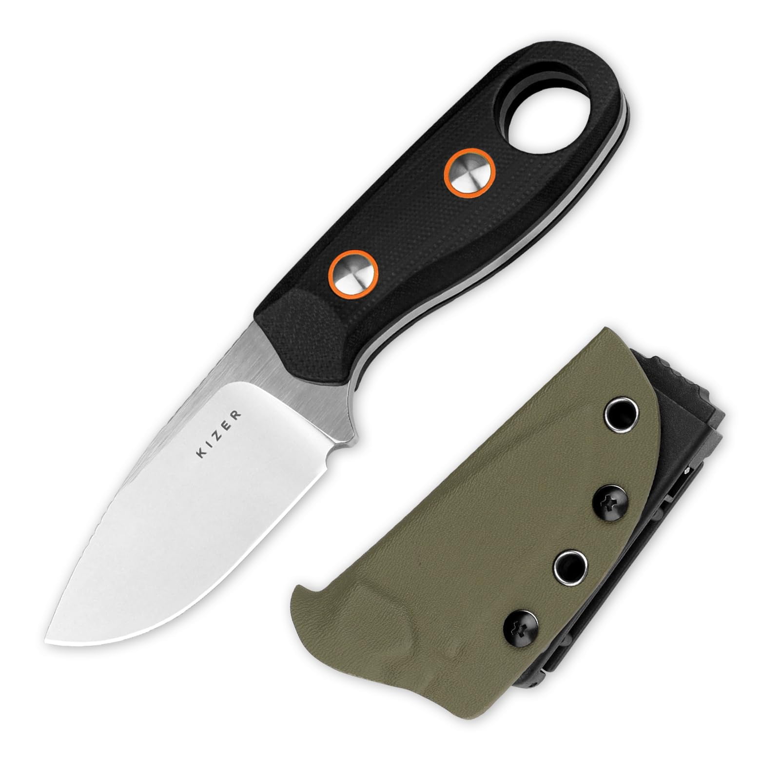 Kizer Beaver Nitro-V Steel Fixed Blade Hunting Knife, 2.75 inch, Black G10 Handle, Survival EDC