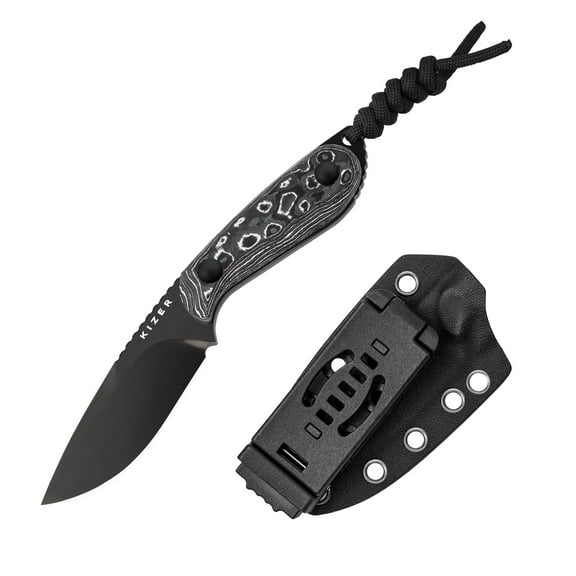 Kizer Buddy Fixed Knife Compact M390 SteelBlade Fat Carbon White Storm Handle With Sheath, 1081A9
