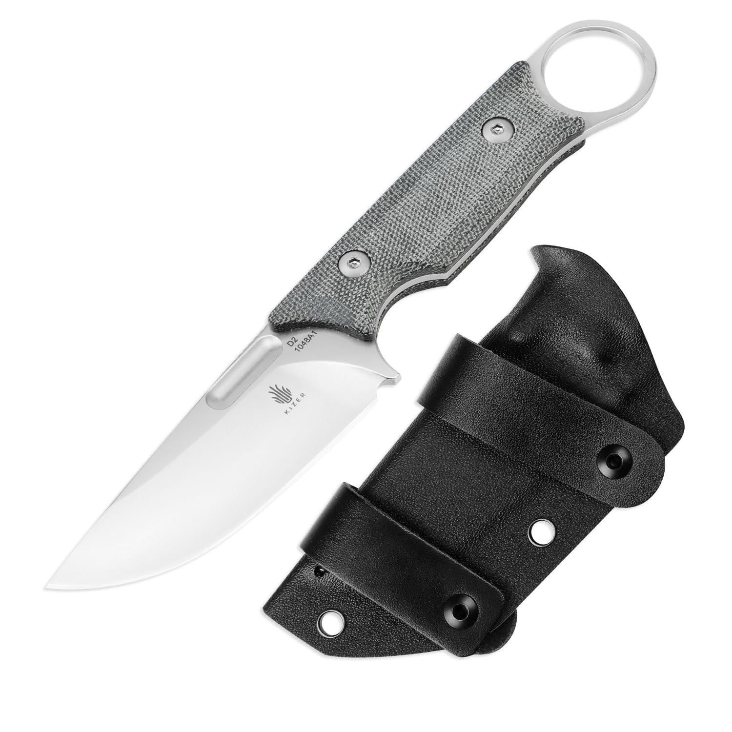 Kizer Cabox D2 Steel Fixed Blade Hunting Knife, 3.35 inch, Micarta Handle with Sheath, EDC