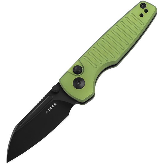 Kizer Cutlery Parakeet Button Lock GrnAL aluminum