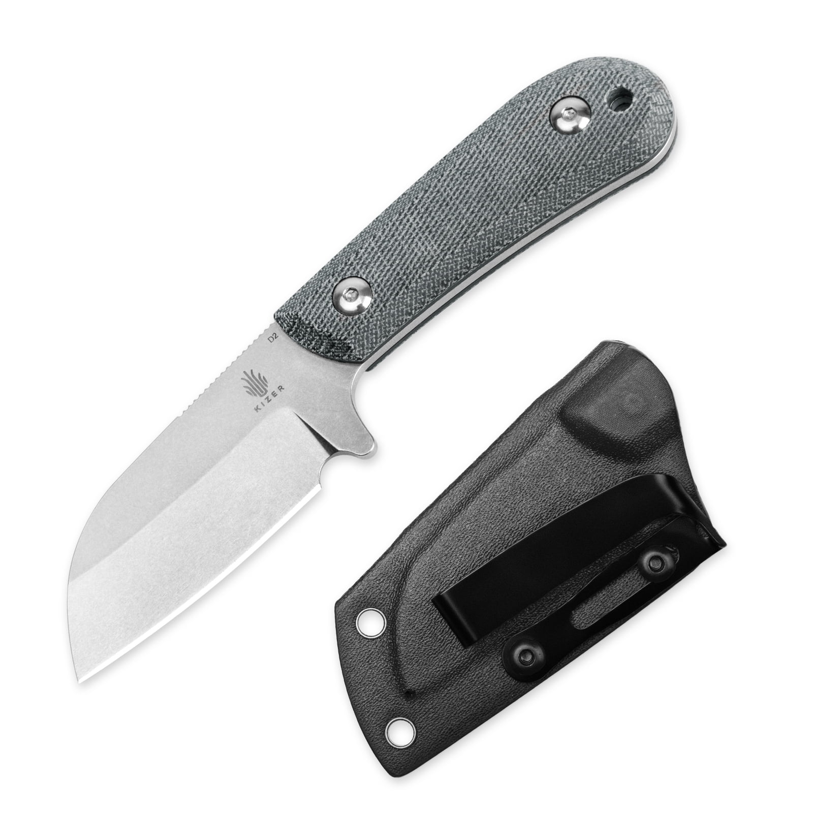 Kizer Deckhand Fixed Blade Knife D2 Steel Blade Micarta+G10 Handle With Sheath, 1062A1