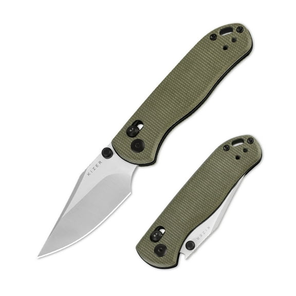 Kizer Drop Bear 2 Folding Pocket Knife Nitro-V Blade Green Micarta Handle V3619.2KC1 Clip Point