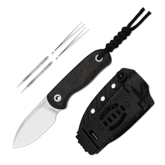 Kizer Drop Bear Fix Drop Point Fixed Knife M390 Blade Carbon Fiber Handle With Sheath 1094A3