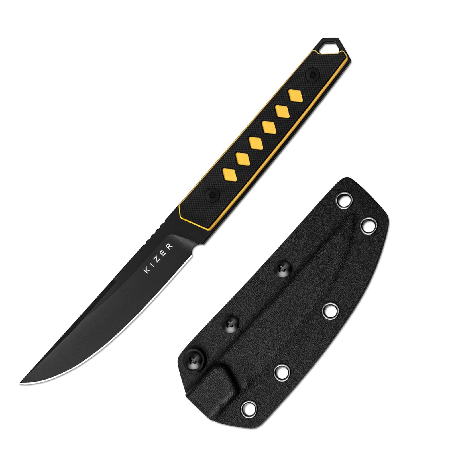 Kizer Fixed Blade Knife Kwaiken, Nitro-V Steel Black & Yellow G10 Handle Pocket Tactical Knives, 1066A3
