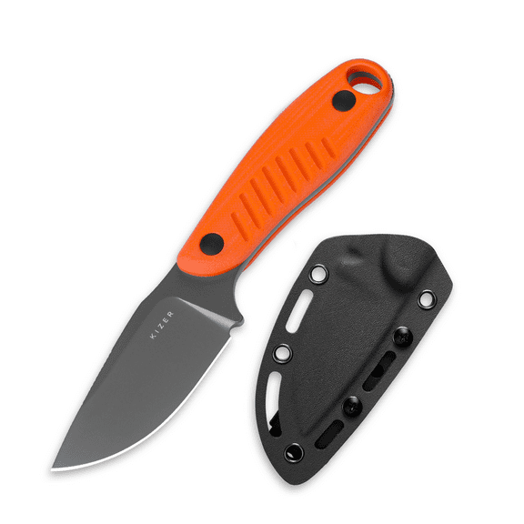 Kizer Hare Clip point Fixed Knife D2 Steel Orange G10 Handle with Sheath 1077A1