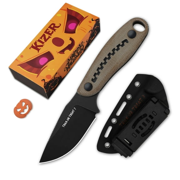 Kizer Hare Fixed Knife Nitro-V Blade Micarta & G10 Handle With Sheath Limited Halloween Edition Gift With Halloween Spooky Season Bead 1077HW1