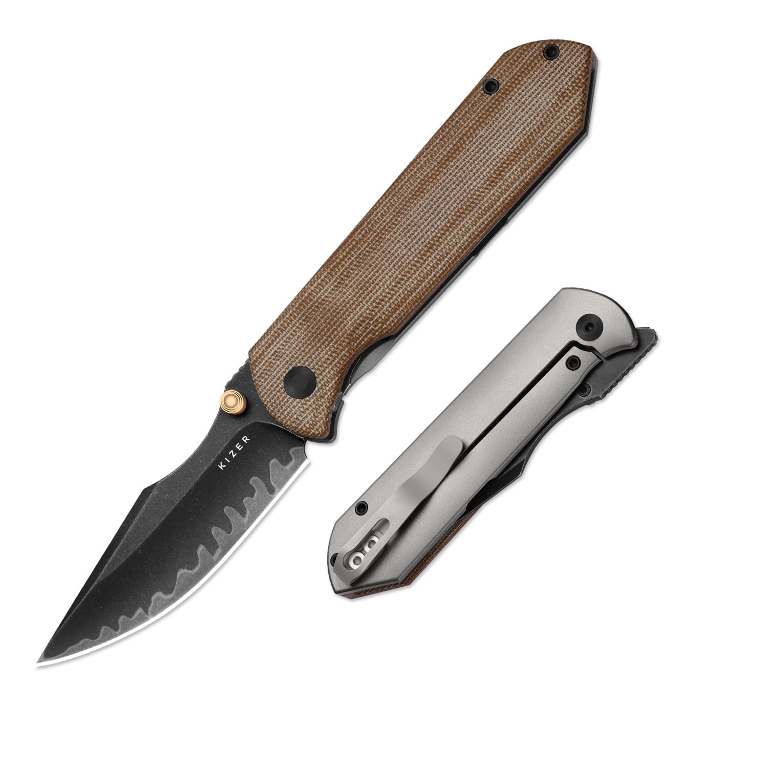 Kizer Harpoon Fold Folding Knife composite steel Blade Titanium & Micarta Handle Ki4784A4