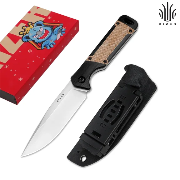 Kizer Militaw Drop Point Fixed Knife Nitro-V Blade G10+Micarta Handle With Sheath 1067A2