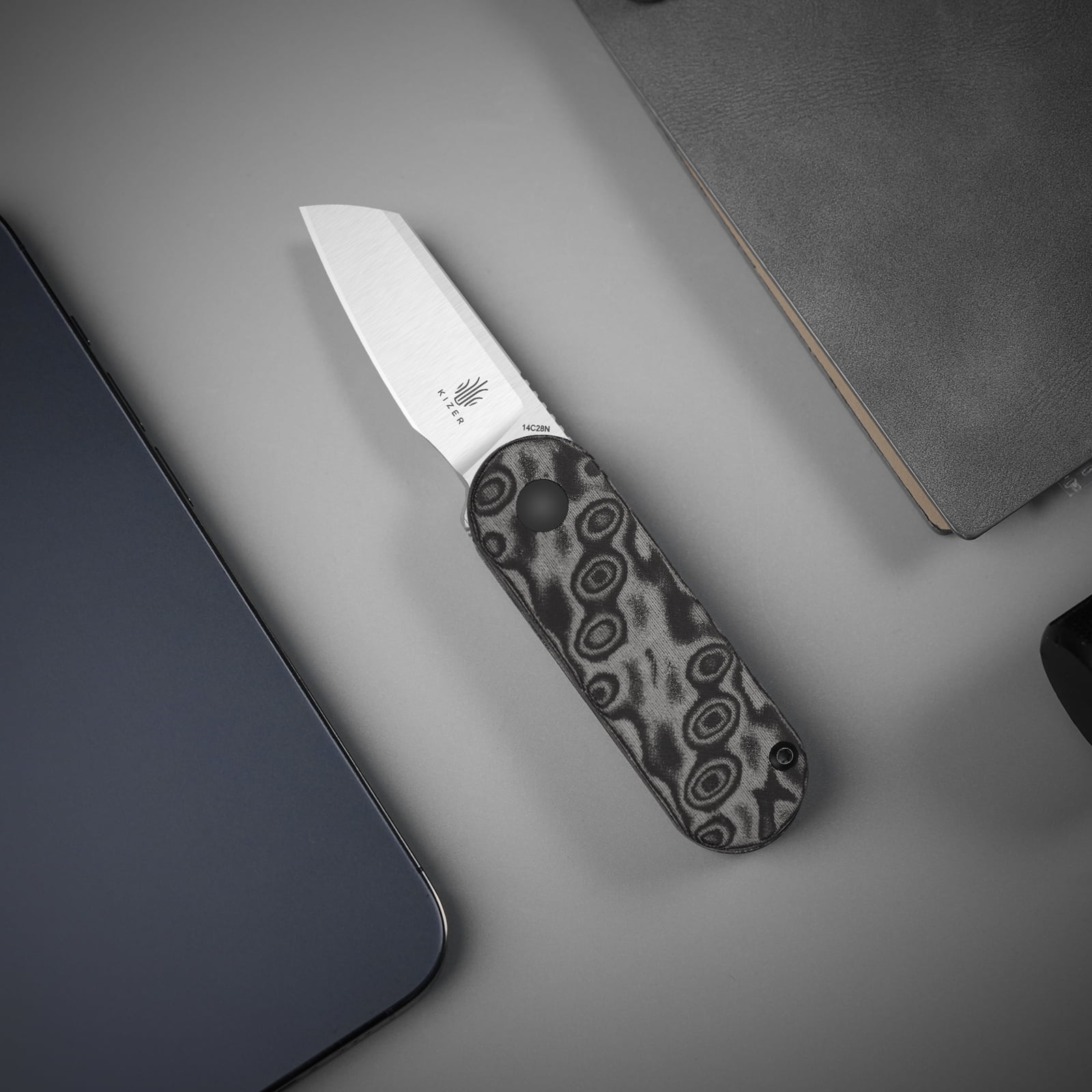 Kizer Mini Bay EDC Folding Pocket Knife 14C28N Blade Vortex Pattern Micarta Handle V2583A6