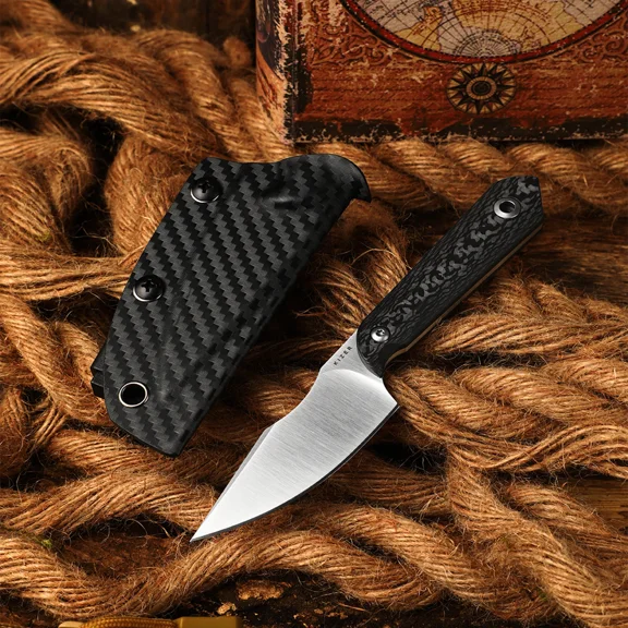 Kizer Mini Harpoon Drop Point Fixed Knife M390 Blade Carbon Fiber Handle With Sheath 1040S8